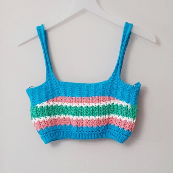 NWOT Zara multicolour horizontal stripe pattern knit crop top, M - Picture 7 of 8